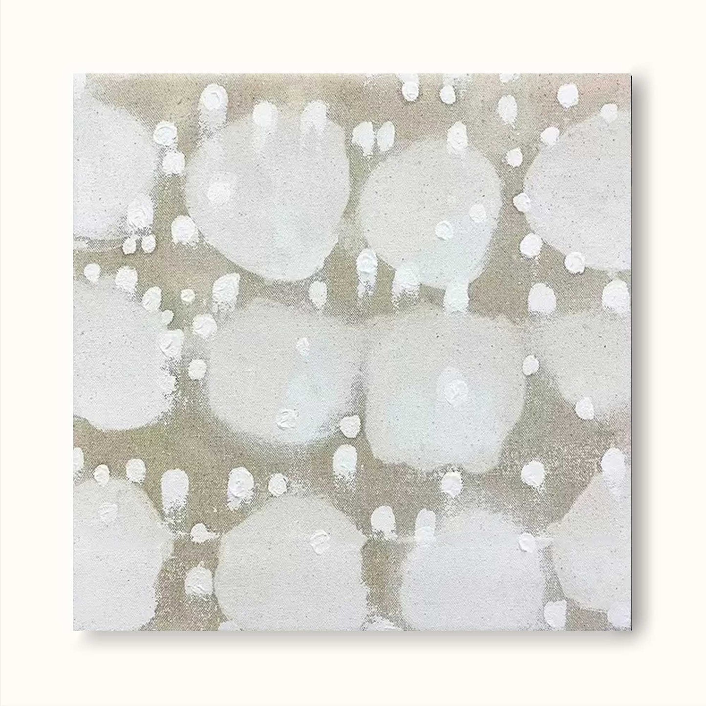 Elegant Minimalist Abstract Oil Painting with Soft White and Gray Dots