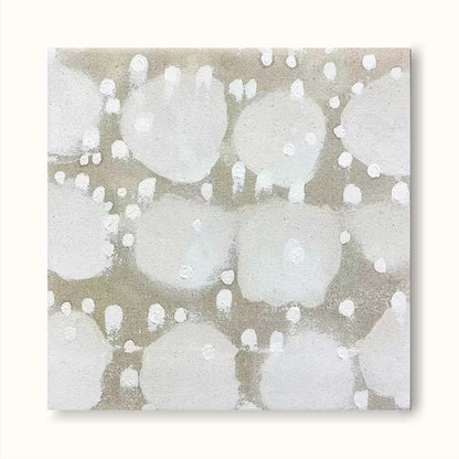 Elegant Minimalist Abstract Oil Painting with Soft White and Gray Dots