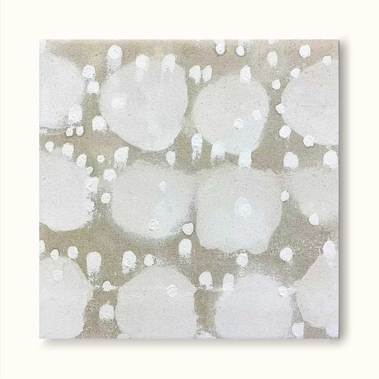Elegant Minimalist Abstract Oil Painting with Soft White and Gray Dots