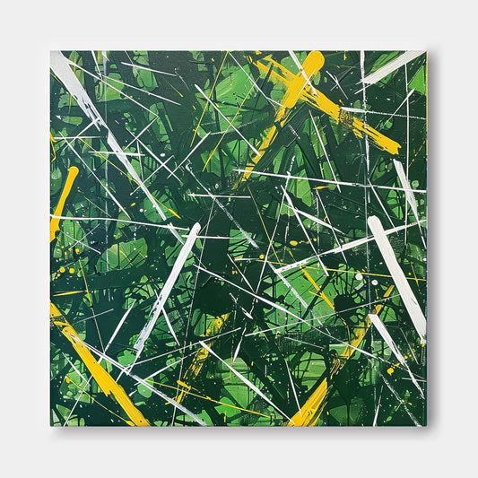 Vibrant Green Abstract Oil Painting for Modern Home Decor_天天10