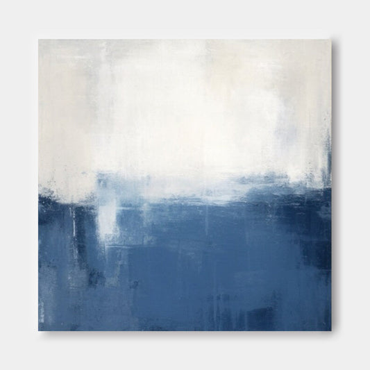 Serene Blue and White Abstract Oil Painting for Modern Home Decor