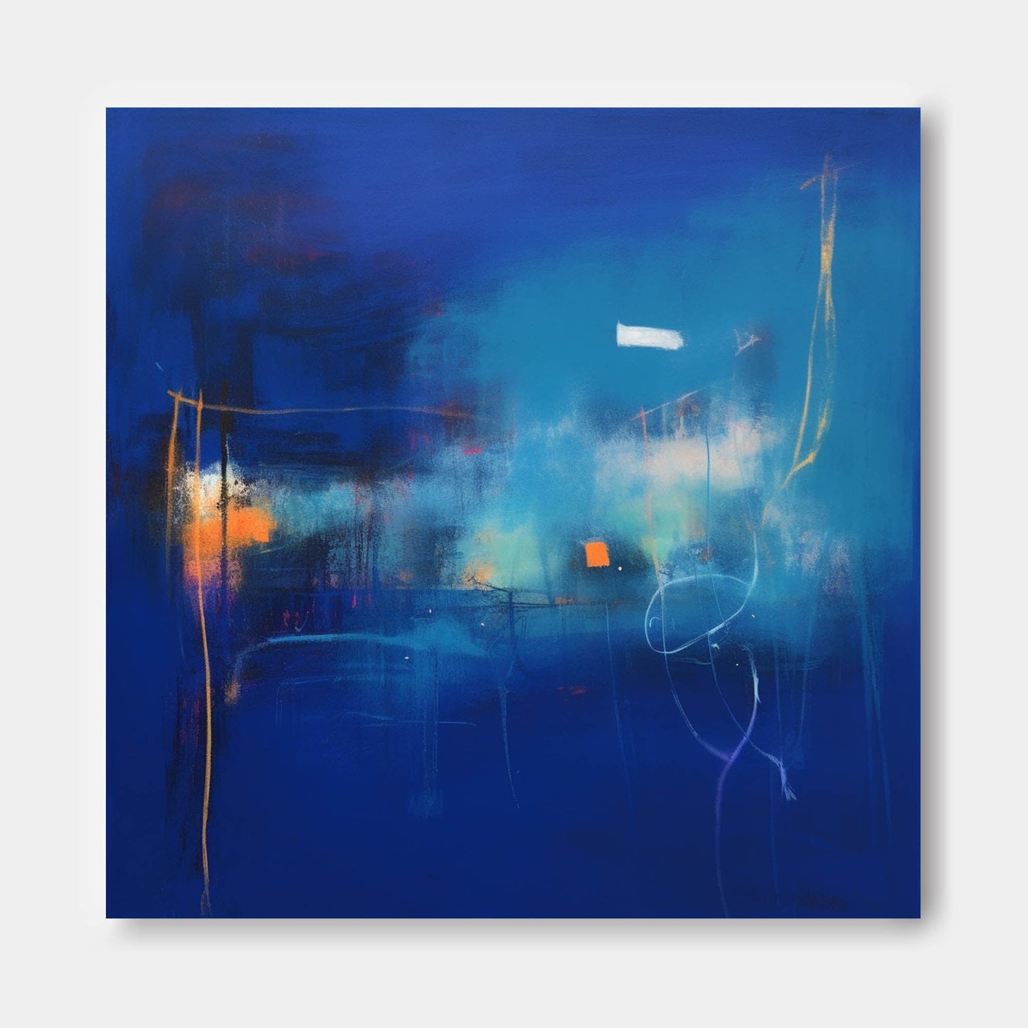 Vibrant Abstract Oil Painting in Blue and Orange for Modern Home Decor