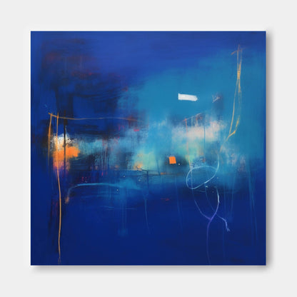 Vibrant Abstract Oil Painting in Blue and Orange for Modern Home Decor