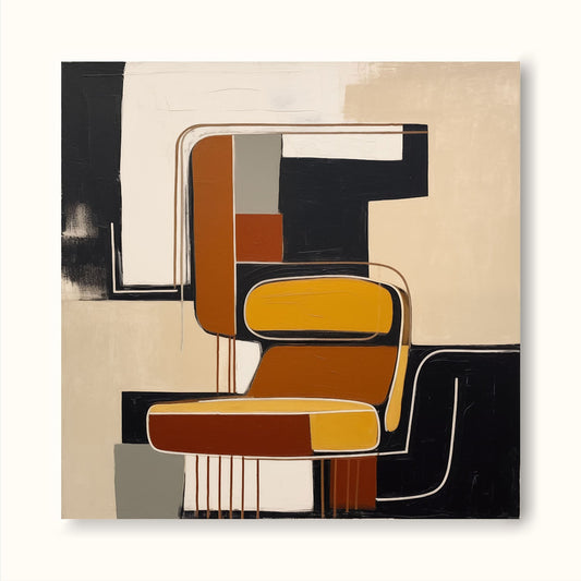 Contemporary Vintage Abstract Oil Painting with Bold Geometric Shapes