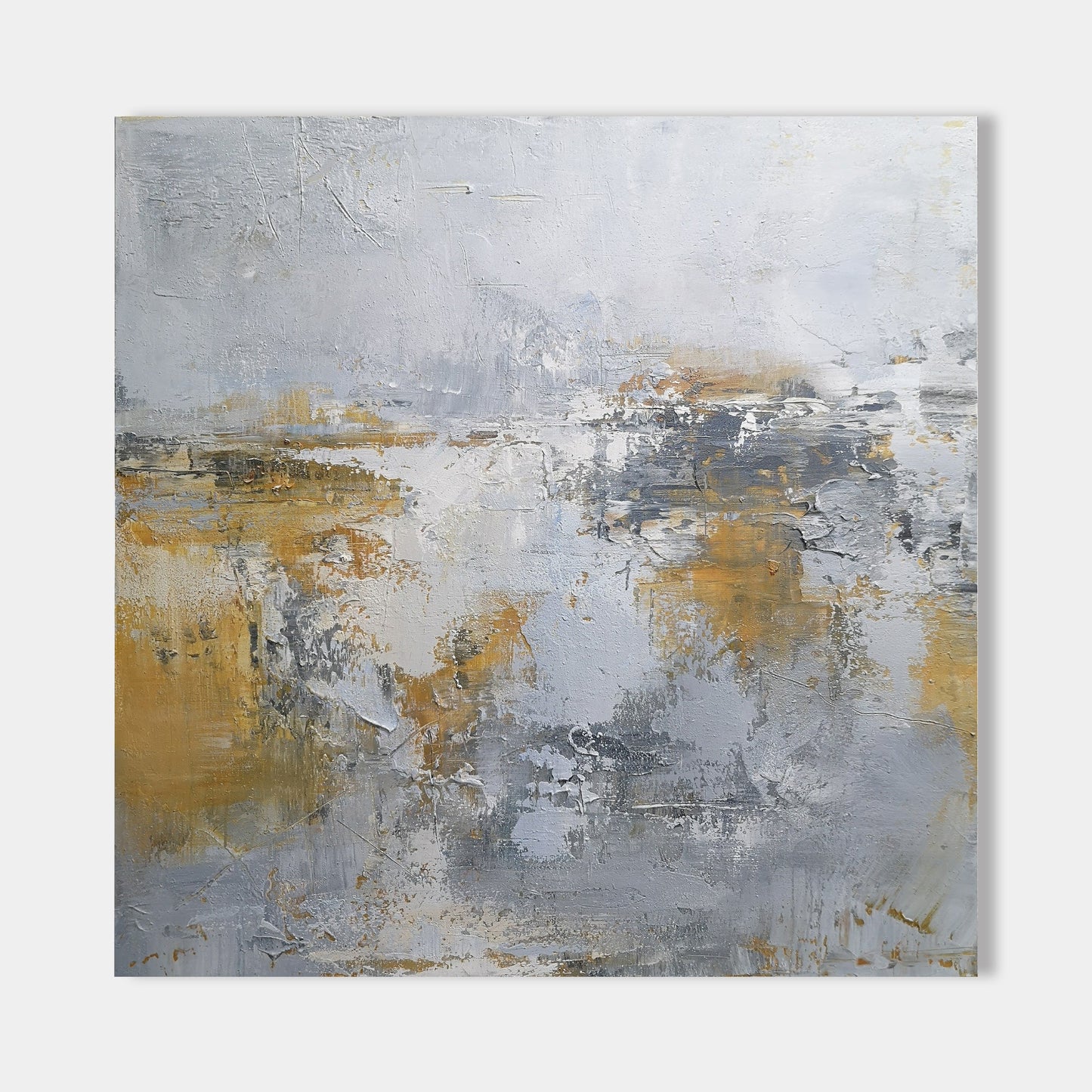 Abstract Modern Coastal Landscape in Soft Pastels and Gold Tones for Elegant Decor