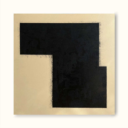Elegant Black and Gold Minimalist Geometric Oil Painting for Modern Decor