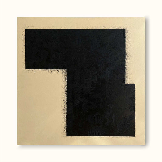 Elegant Black and Gold Minimalist Geometric Oil Painting for Modern Decor
