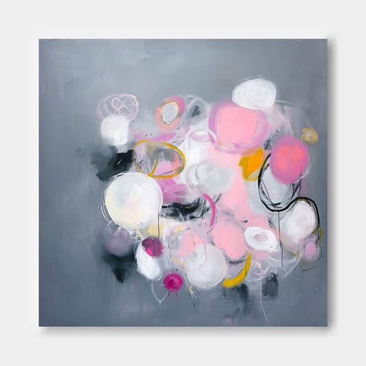 Colorful Abstract Oil Painting with Pop Art Elements for Modern Décor