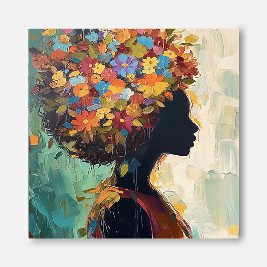 Colorful Floral Silhouette Oil Painting | Vibrant Canvas Wall Art for Home Decor