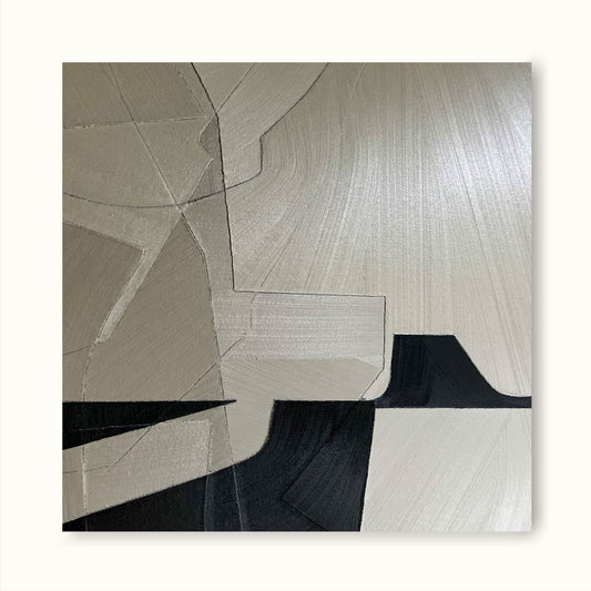 Sleek Minimalist Geometric Oil Painting for Modern Home Decor