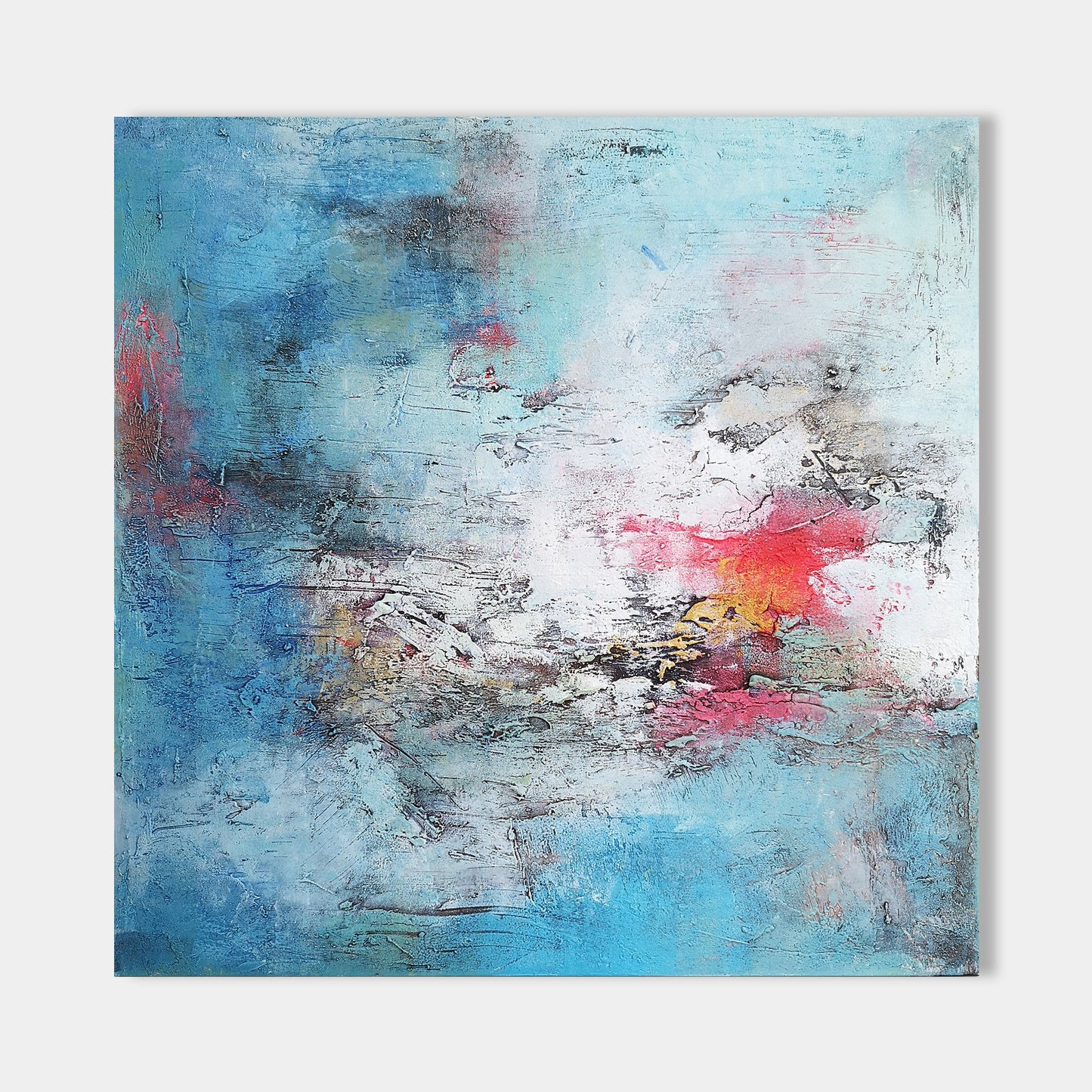 Vibrant Blue and Red Abstract Oil Painting for Bold Contemporary Spaces