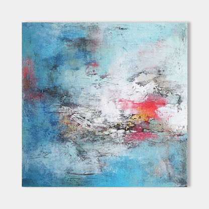 Vibrant Blue and Red Abstract Oil Painting for Bold Contemporary Spaces