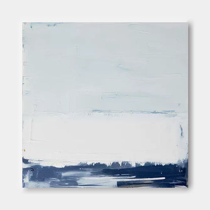 Serene Minimalist Blue and White Oil Painting for Modern Home Decor