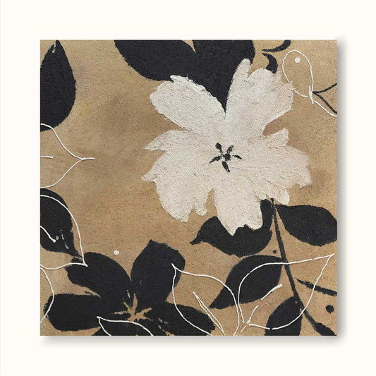 Elegant Minimalist Black and White Flower Oil Painting for Modern Decor