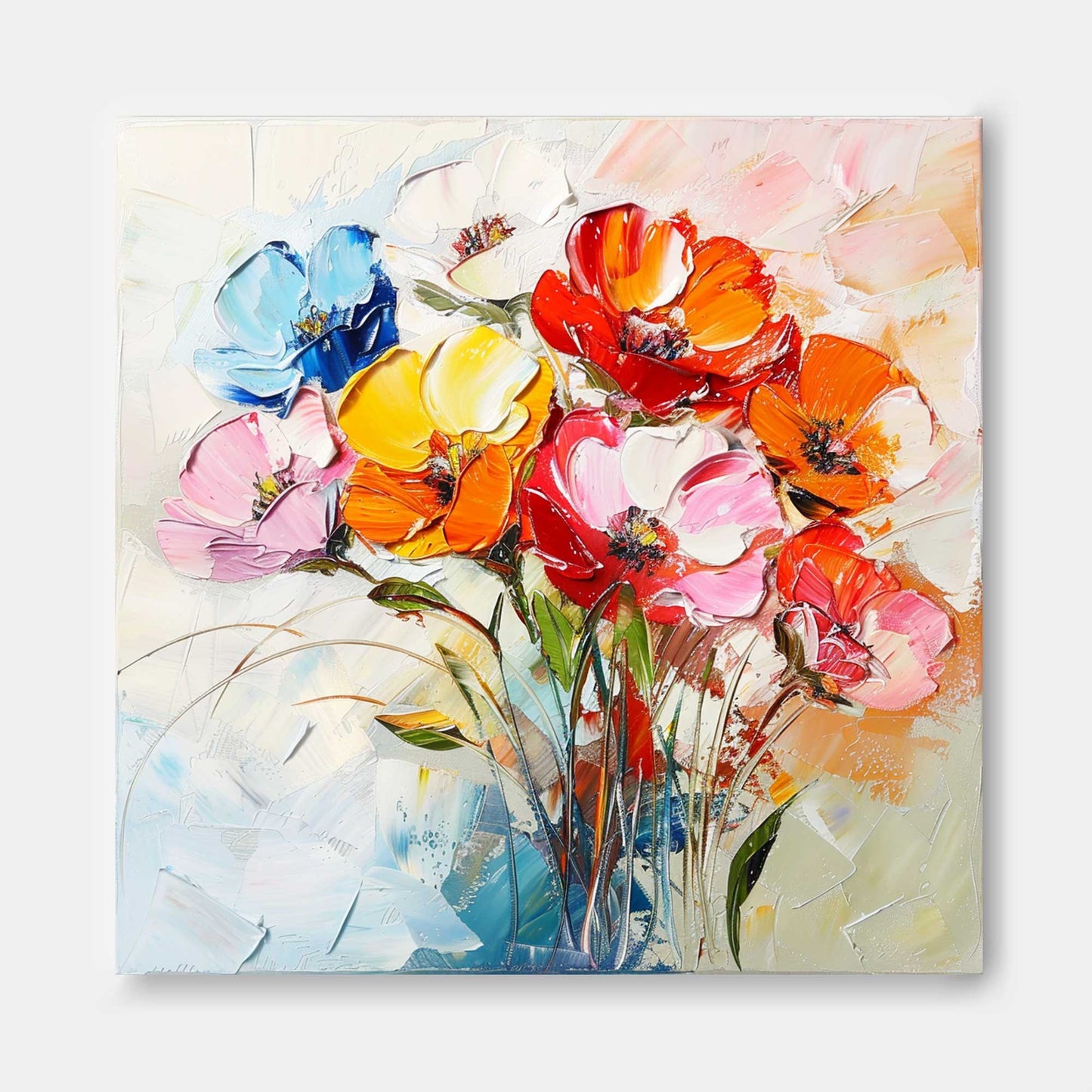 Vibrant Colorful Flower Bouquet Oil Painting for Home Decor and Art Lovers