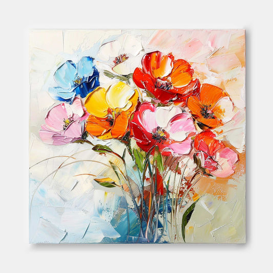 Vibrant Colorful Flower Bouquet Oil Painting for Home Decor and Art Lovers