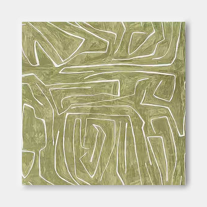 Abstract Green Lines Minimalist Oil Painting for Modern Home Decor