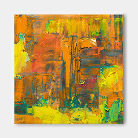 Vibrant Abstract Oil Painting in Orange and Yellow for Modern Home Decor