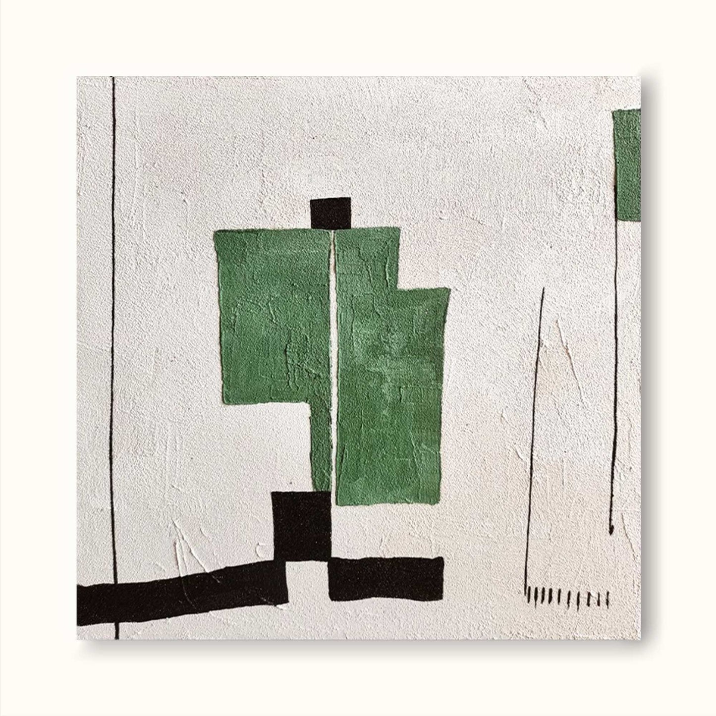 Modern Minimalist Green and Black Geometric Oil Painting for Contemporary Decor