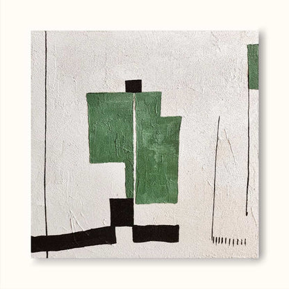 Modern Minimalist Green and Black Geometric Oil Painting for Contemporary Decor