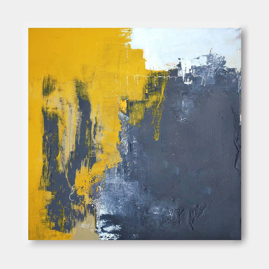 Bold Abstract Oil Painting with Yellow and Gray Textures for Modern Art Decor