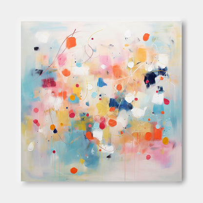 Vibrant Abstract Oil Painting with Colorful Dots and Dynamic Shapes for Modern Decor