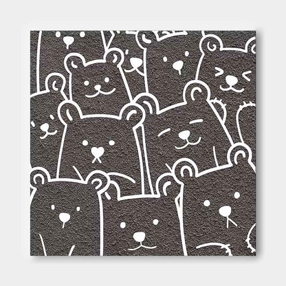 Charming Bear Faces Minimalist Oil Painting for Playful Home Decor