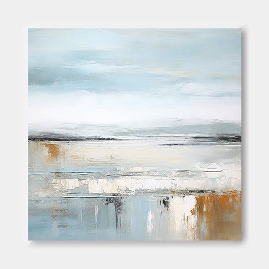 Serene Blue Abstract Landscape Oil Painting for Modern Home Decor