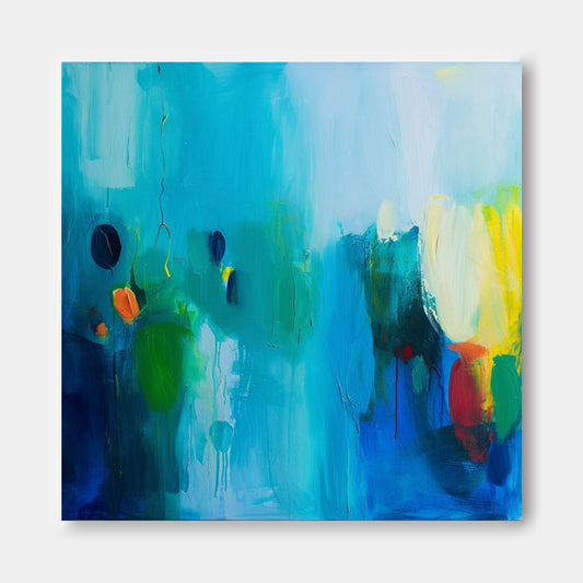 Vibrant Blue Abstract Oil Painting for Modern Home Decor