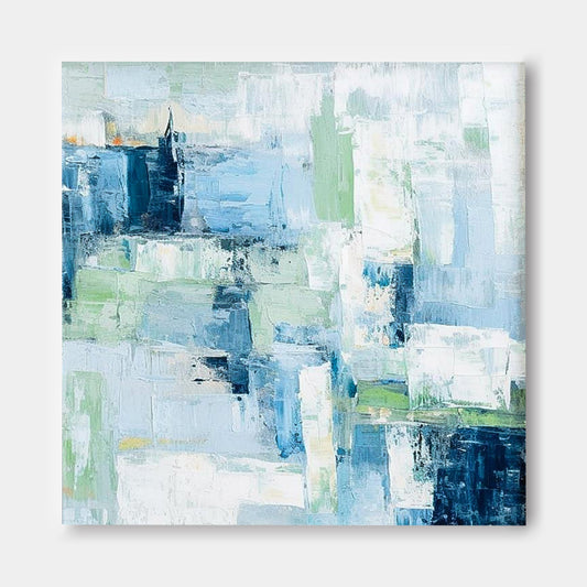 Serene Blue Abstract Oil Painting for Modern Home Decor