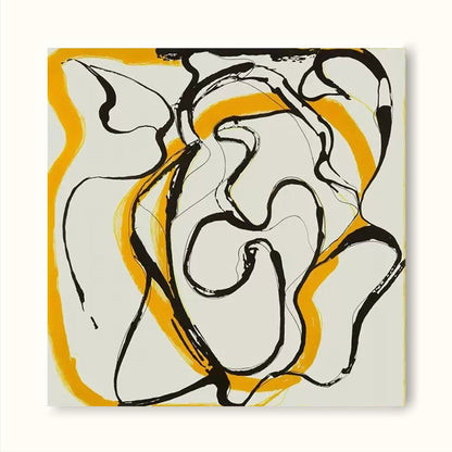 Abstract Minimalist Line Art in Black and Yellow for Modern Home Decor