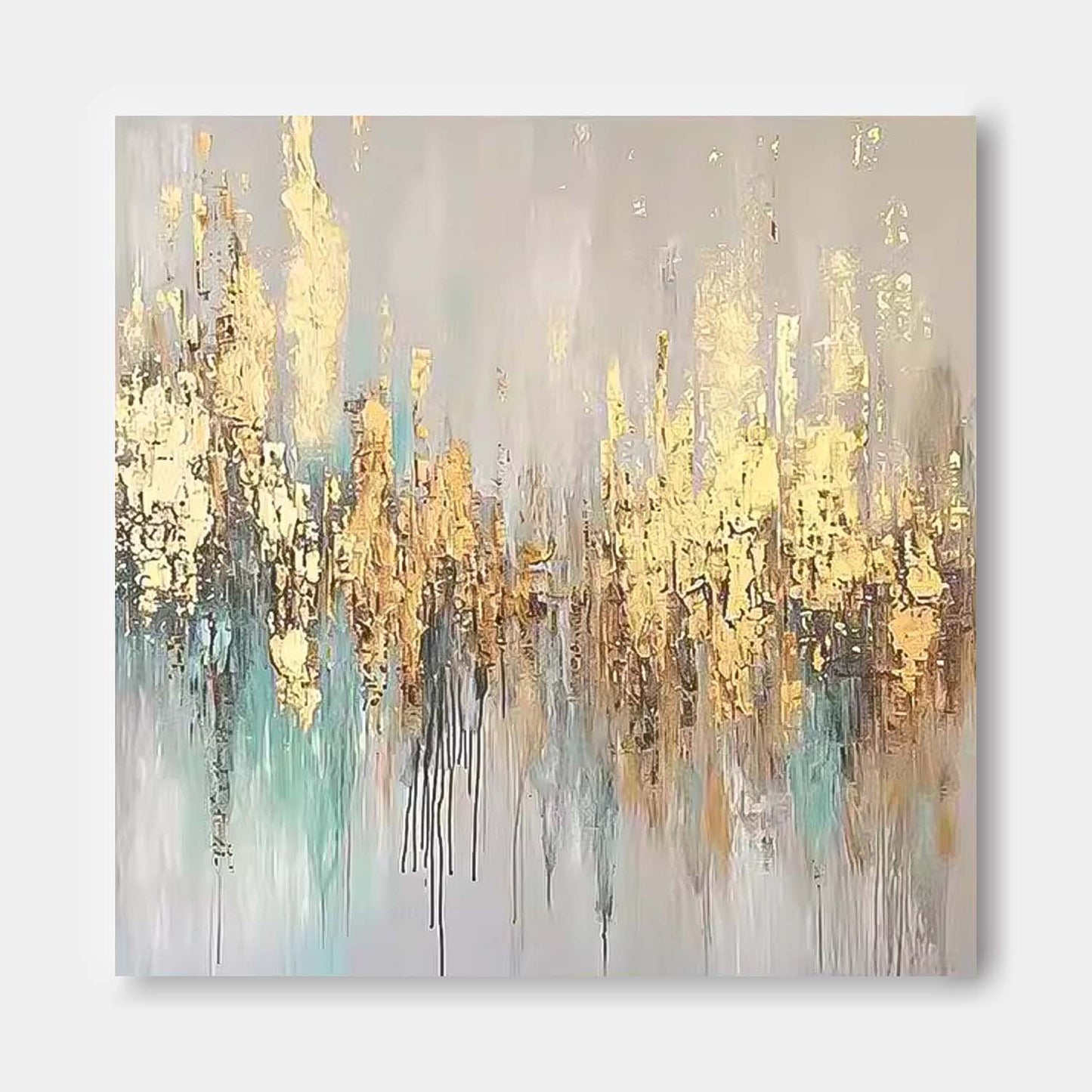 Stunning Gold and Blue Abstract Oil Painting for Modern Home Decor