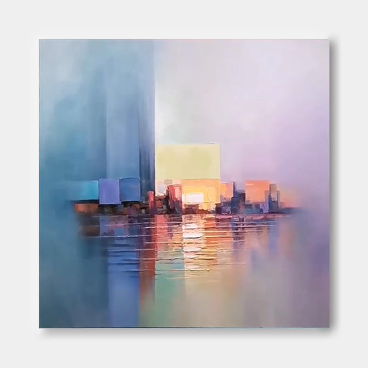 Modern Cityscape Oil Painting - Abstract Architecture Wall Art for Contemporary Decor