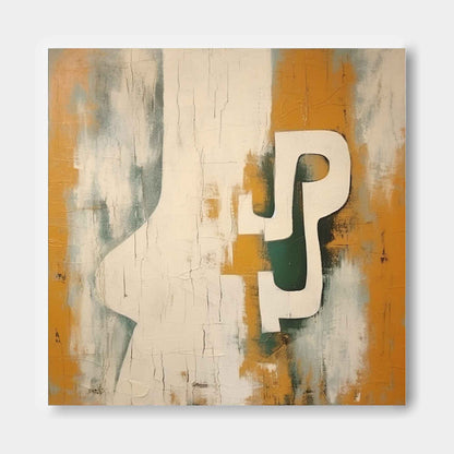 Contemporary Minimalist Oil Painting with Bold Shapes and Earthy Tones