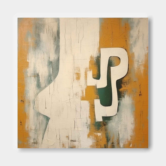Contemporary Minimalist Oil Painting with Bold Shapes and Earthy Tones