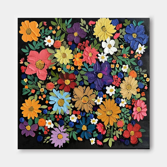 Vibrant Floral Oil Painting on Canvas - Colorful Flower Art for Home Decor