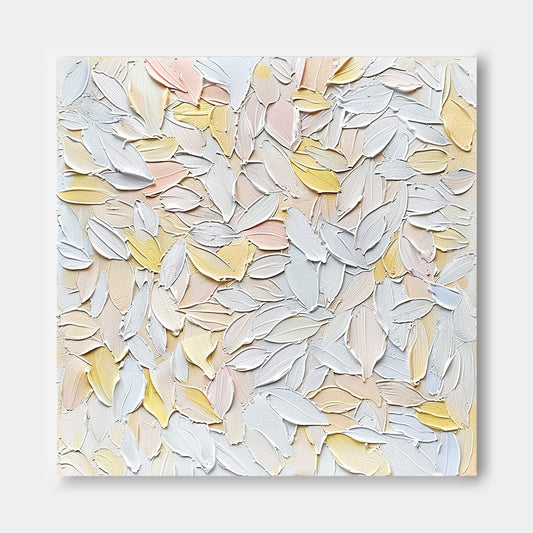 Soft Pastel Floral Oil Painting | Elegant Leafy Abstract Canvas Art Decor