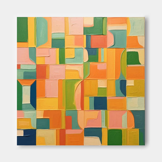 Colorful Geometric Abstract Oil Painting for Modern Home Decor