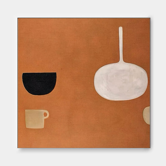 Contemporary Minimalist Oil Painting with Shapes and Earthy Tones for Modern Decor