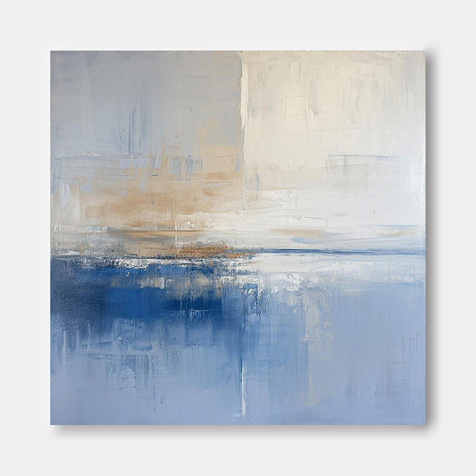 Serene Blue and Beige Abstract Oil Painting for Modern Home Decor