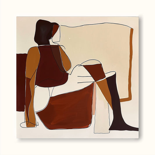 Contemporary Minimalist Oil Painting of Abstract Figures in Earthy Tones