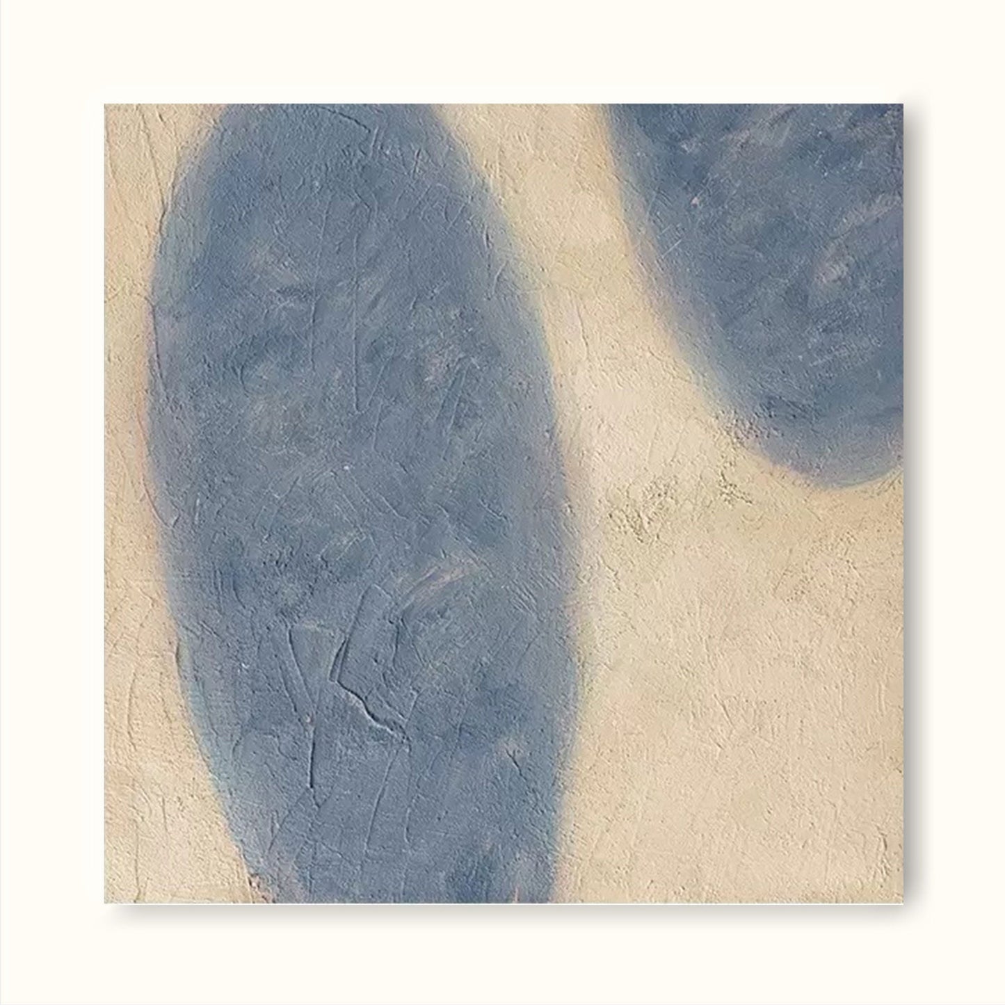 Abstract Blue Shapes on Neutral Background - Modern Minimalist Oil Painting Decor