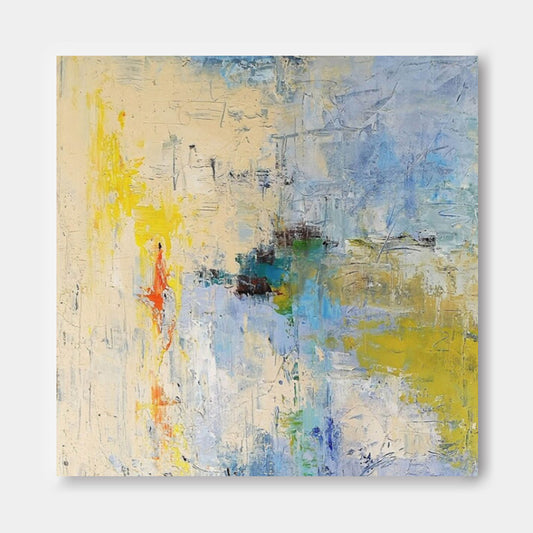 Vibrant Abstract Oil Painting in Blue and Yellow Tones for Modern Home Decor