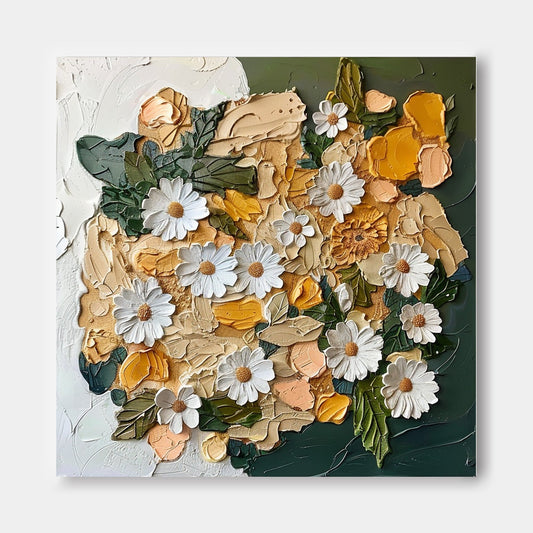 Vibrant Daisy Floral Oil Painting for Home Décor and Art Lovers