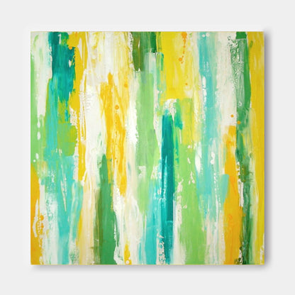 Vibrant Abstract Oil Painting in Yellow and Green for Modern Home Decor