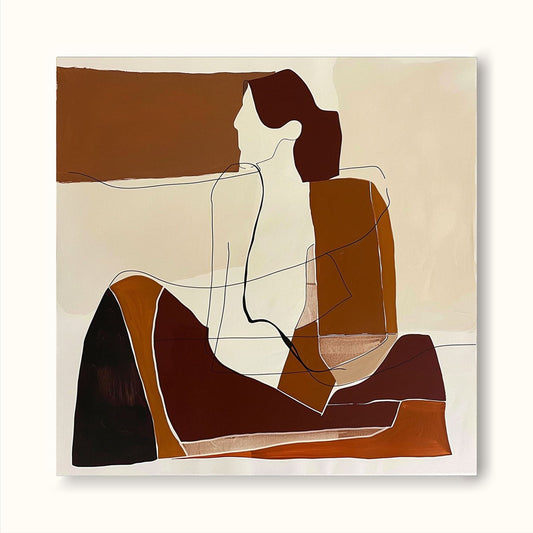 Abstract Minimalist Human Form Oil Painting in Warm Earth Tones