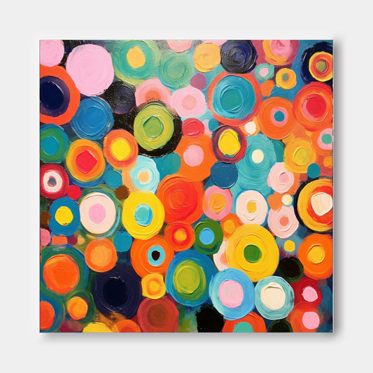 Vibrant Abstract Oil Painting with Colorful Circles for Modern Home Decor