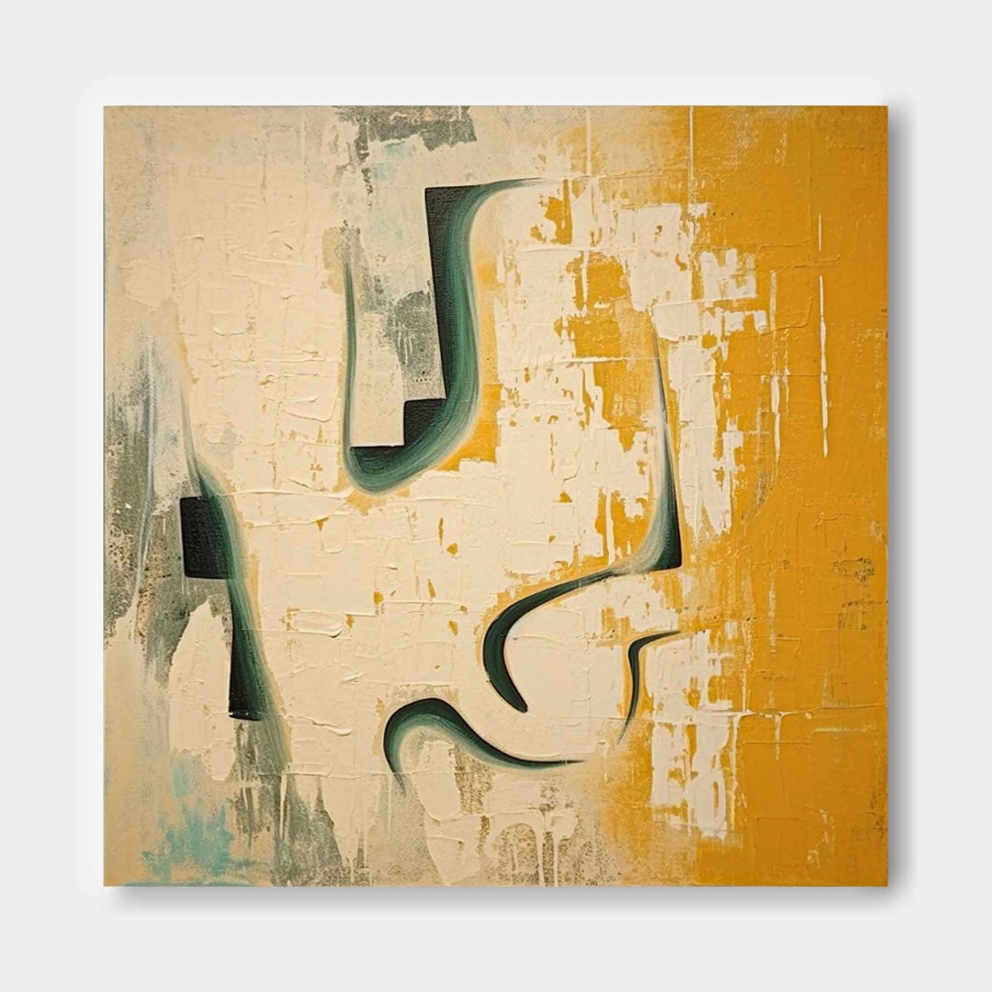 Abstract Minimalist Oil Painting with Yellow and Green Accents for Modern Spaces