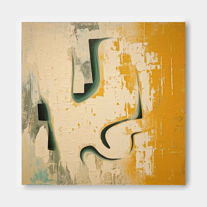 Abstract Minimalist Oil Painting with Yellow and Green Accents for Modern Spaces