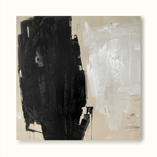 Contemporary Black and White Minimalist Abstract Oil Painting for Modern Decor